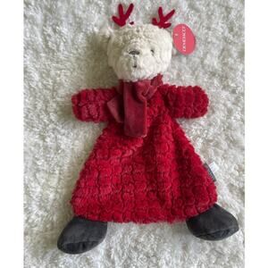 Demdaco Reindeer Cozie Lovey Rattle Plush Baby Security Blanket Red NEW